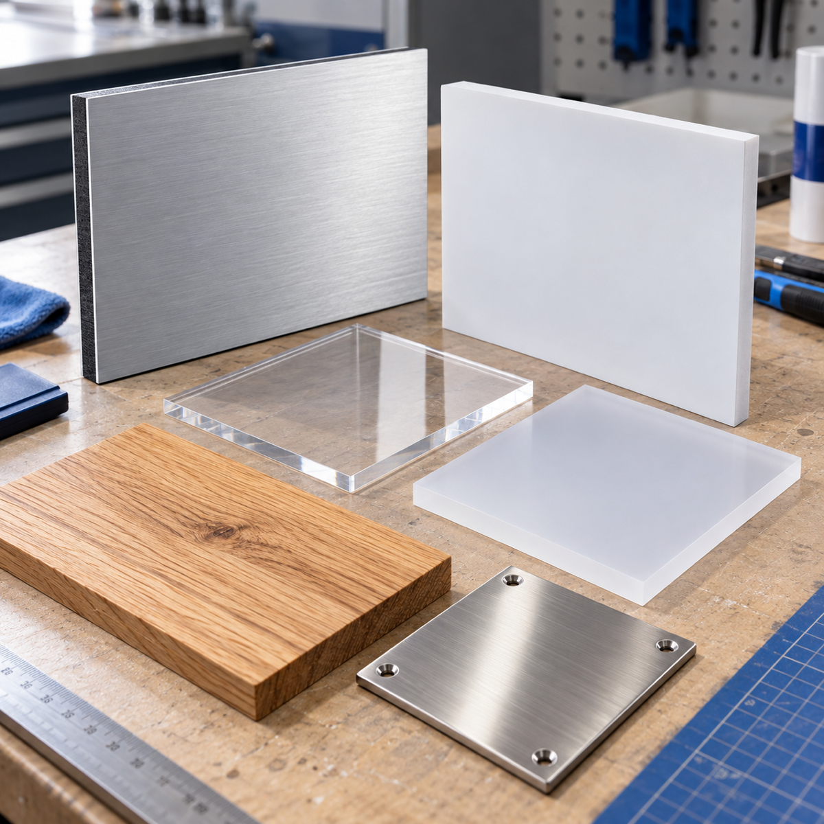Tipologie di materiali per insegne: alluminio, PVC, plexiglass, legno e acciaio