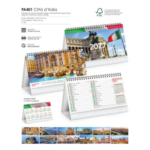 Calendario illustrato da tavolo personalizzato PA401 Città d’Italia 2027