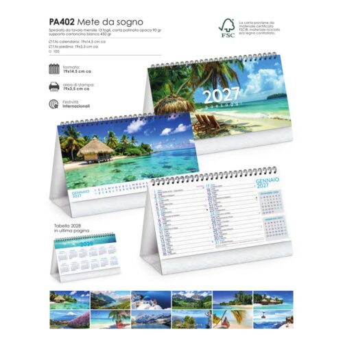 Calendario illustrato da tavolo personalizzato PA402 Mete da sogno 2027