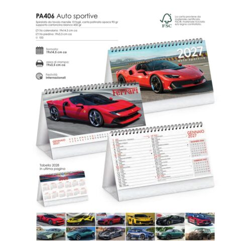 Calendario illustrato da tavolo personalizzato PA406 Auto sportive 2027